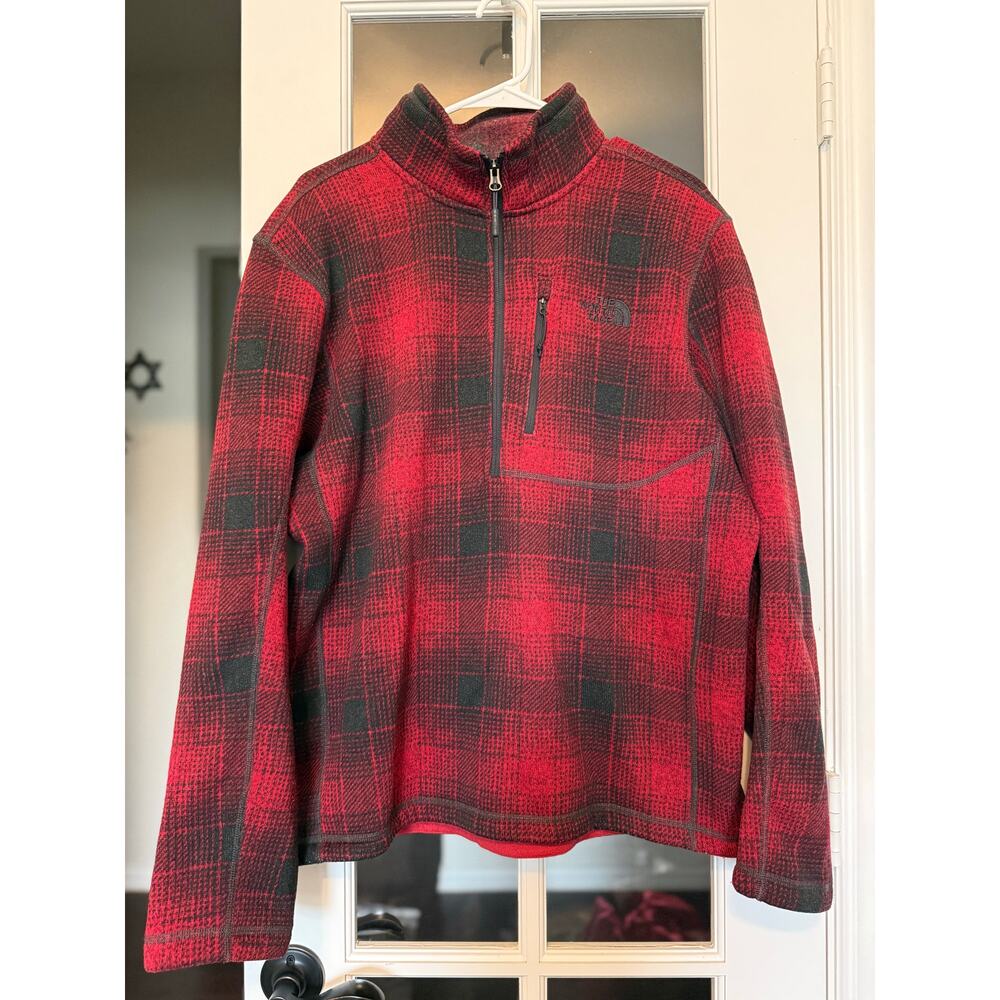 The North Face Gordon Lyons Men’s 1/4 Zip Fleece Pullover Red Black Plaid Size L